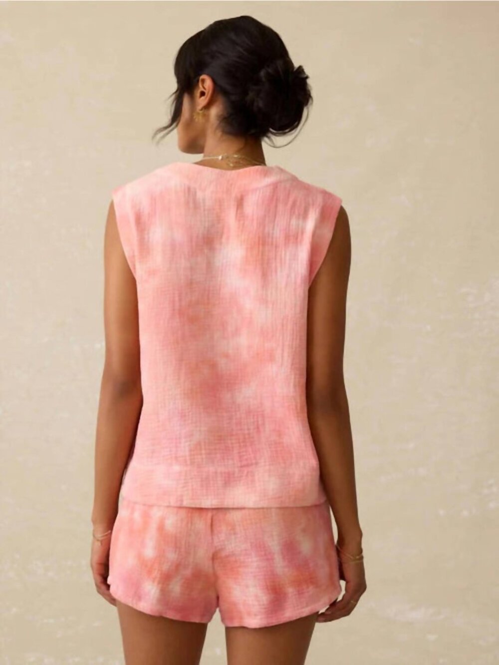 Faherty Shirt Womens Medium Pink Dune Cotton Gauze V Neck Sleeveless Tank Top - Picture 4 of 7